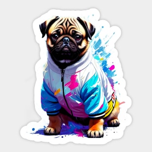 Charming Pug in Trendy Varsity Jacket Sticker